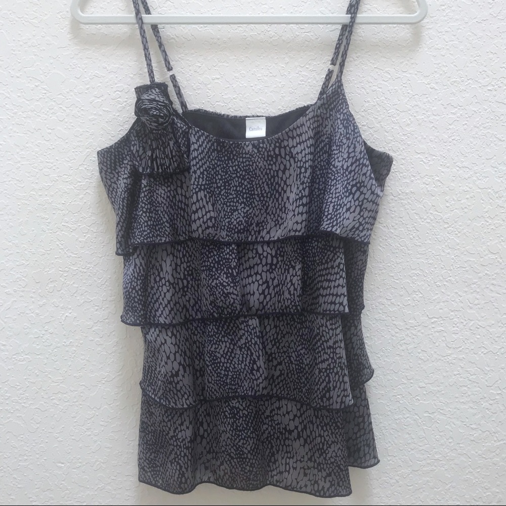 French Ruffle Spaghetti Strap Blouse Dark Blue